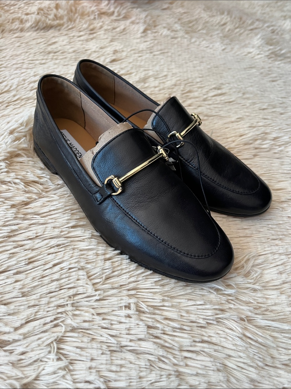 Steve Madden Women’s Leather Loafers with Gold Accent